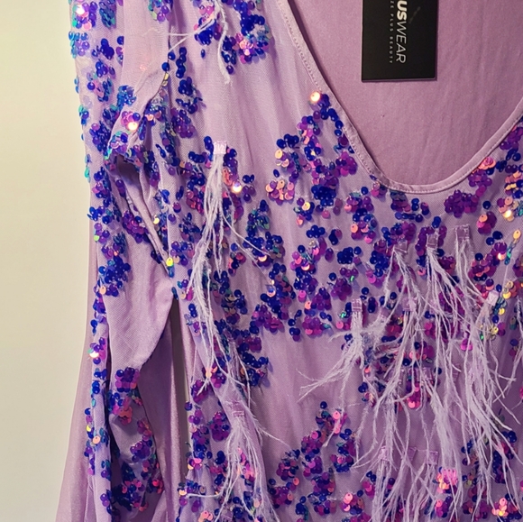 X plus wear purple plus size party see thru mini feather dress with  size XL - Picture 5 of 6